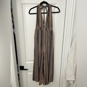 Wild fable Pant Romper with halter top, low v neck, and open back